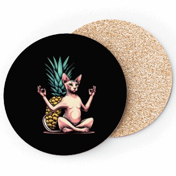 Discover Meditating Sphynx cat with pineapple Coasters
