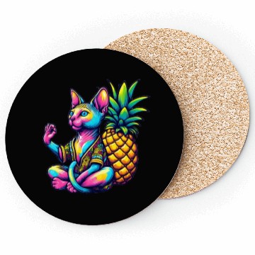 Discover Meditating Sphynx cat with pineapple Coasters