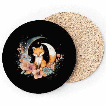 Discover Lunar Lullaby: Cute Fox on the Moon Coasters