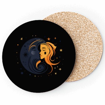 Discover Women And Moon Graphic Coasters