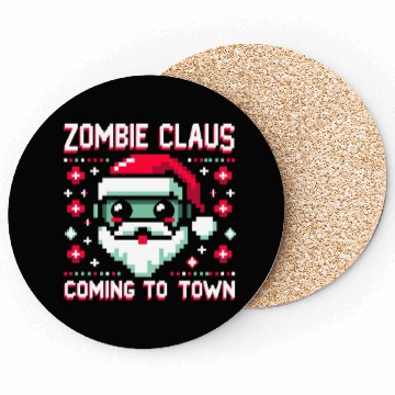 Discover Zombie Claus - Undead Santa with an 8bit Twist Coasters