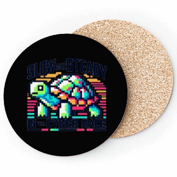 Discover Cyber Turtle - Slow and Steady in 8-bit Color Coasters