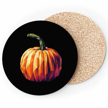 Discover Autumn Magic: Geometric Pumpkin in Polygon Art Coasters