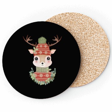 Discover cute deer with sweater and Christmas wreath Coasters