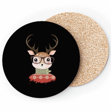 Discover Deer with Christmas sweater and nerd glasses Coasters