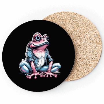Discover Cute pink frog with denim Coasters