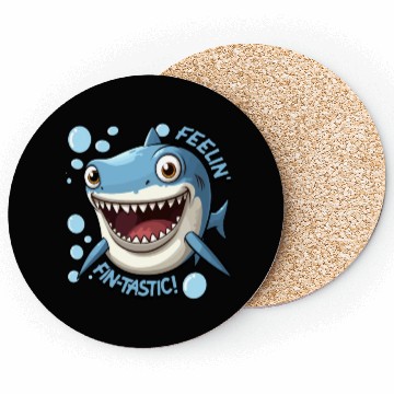 Discover Funny Happy Cartoon Shark Feelin Fin-Tastic Coasters
