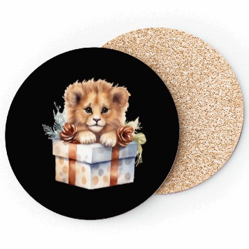 Discover African Lion inside a Christmas gift box Coasters