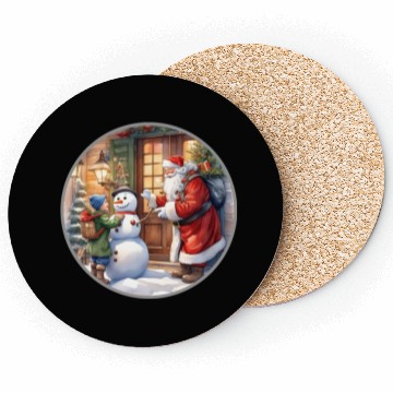 Discover Santa Claus and a snowman distributes gifts. Coasters
