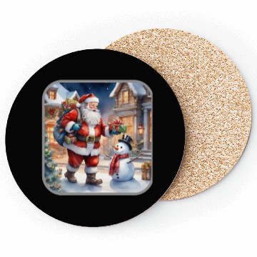Discover Santa Claus and a snowman distributes gifts. Coasters