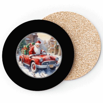 Discover Santa Claus rides in a convertible car Coasters