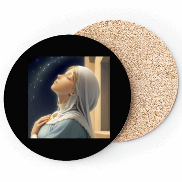 Discover Virgin Mother Mary Praying on a Starry Night Coasters