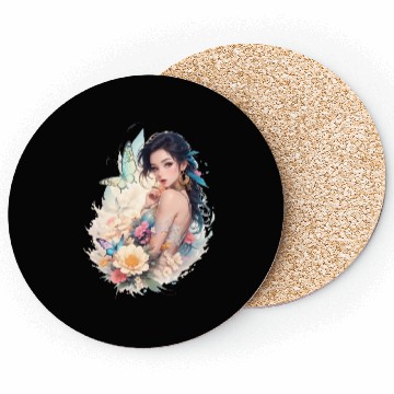 Discover lady flower butterfly Coasters