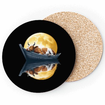Discover Sleeping cow in boat under the moon Coasters