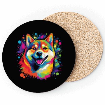 Discover Watercolor Colorful Shiba Inu Coasters