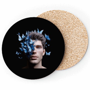 Discover Male Face with Blue Butterflies Coasters