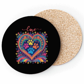 Discover Rainbow Heart Love paw prints Coasters