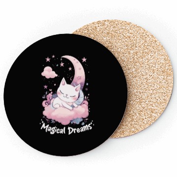 Discover Magical Dreams Sleeping Cat Unicorns Pastel Moon S Coasters