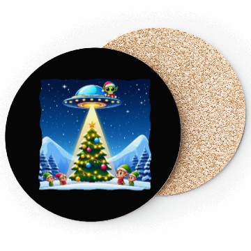 Discover Christmas Alien UFO Elf Abduction Coasters