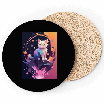 Discover Cute Crystal Fantasy Cat Design Coasters