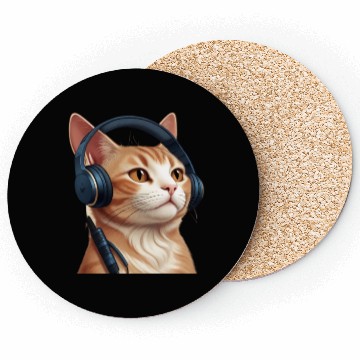 Discover Music Lover Cat V II on Unisex Poly Cotton Coasters