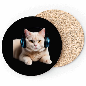 Discover Music Lover Cat V II on Unisex Poly Cotton Coasters