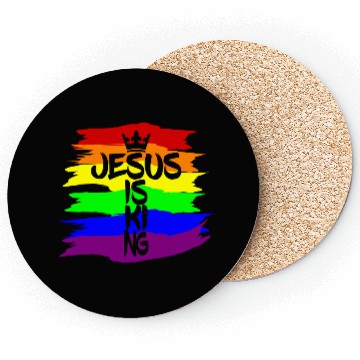 Discover Queer Jesus is King Cross Crown Rainbow Colors Coasters