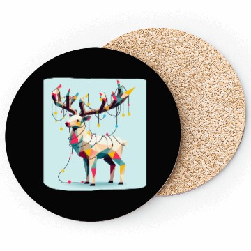 Discover Geometric reindeer with christmas lights Coasters
