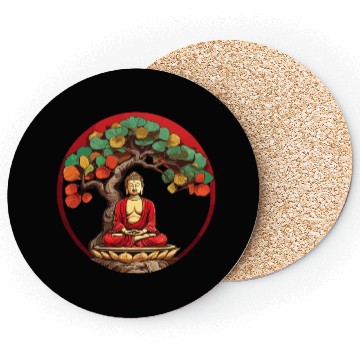 Discover Buddha Under Reggae Colored Bodhi Tree Coasters