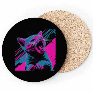 Discover Glitchy Kitten Techno Digital Cat Lovers Meow Coasters