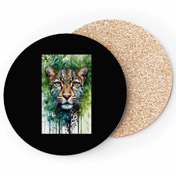 Discover Leopard ink painting with green background Coasters