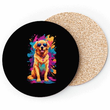 Discover Cool Golden Retriever with Sunglasses Coasters