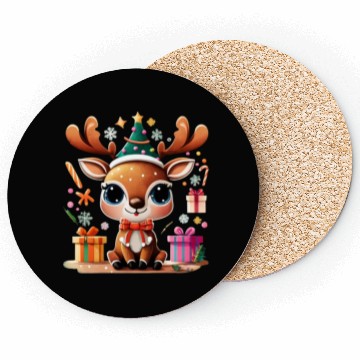 Discover Cute Reindeer Merry Christmas Gift Happy Holidays Coasters