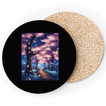 Discover Fireflies In Cherry Blossom Trees Coasters