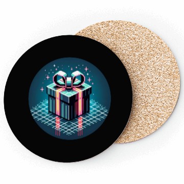 Discover Cyberpunk Pixel Art Gift Box - Neon Ribbons Coasters