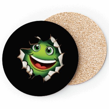 Discover Cute Happy Green Monster Peeking Out Of a Hole Coasters