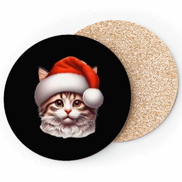 Discover Cute Kitten Wearing a Santa Claus Hat Coasters