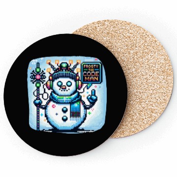 Discover Frosty the Code-man | Cyberpunk Neon Snowman Pixel Coasters