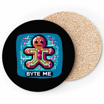 Discover Neon Cyberpunk Gingerbread - "Byte Me" Christmas Coasters