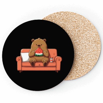 Discover Cosy bear enjoying watermelon Coasters