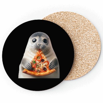 Discover Seerobbe enjoys pizza Coasters