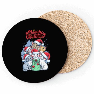 Discover Meowy Christmas Coasters, Cat Lover Coasters, Christmas