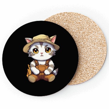 Discover Kawaii Cat Farmer Agriculturist Farming Cute Anime Coasters