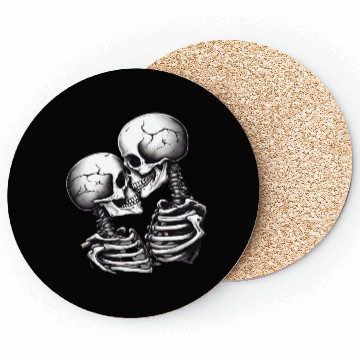 Discover Skeleton Kissing Lovers' Design: Eternal Embrace Coasters