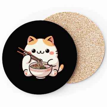 Discover Neko Cat Eating Ramen Noodles Anime Coasters