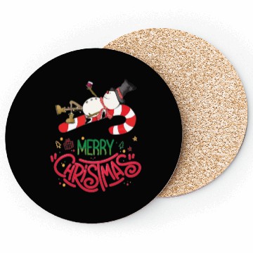 Discover Snowman Lying On Candy Cane Merry Christmas Coasters