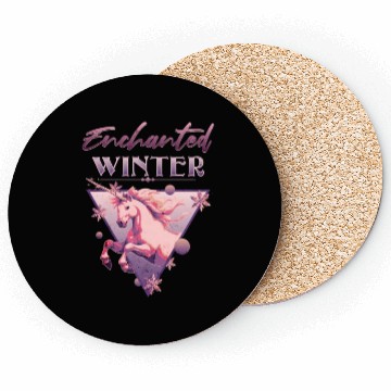 Discover Enchanted Winter 80s Retro Lilac Unicorn Coasters