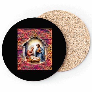 Discover Nativity scene with Mary Joseph Baby Jesus Coasters