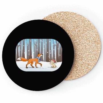 Discover fox and rabbit in a winter forest Coasters