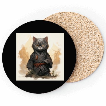 Discover Cute Ninja Cat Happy Japanese Art Coasters